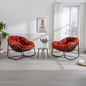 Orange Outdoor Rattan Rocking Chair with <b>Padded</b> <b>Cushion</b> for Porch Living Room Garden Recliner Rocker - Product Image 6