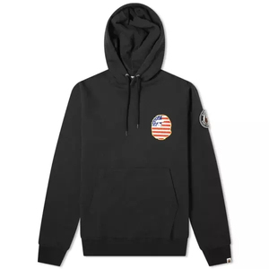 Sweat-shirt à capuche pour femme, noir, en coton, avec patch brodé drapeau américain, décontracté, manches longues, pour l'automne - Product Image 1