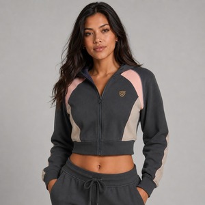 Women's 100% Cotton Winter Warm Comfy Hooded Jacket Autumn Winter Fleece Lined <b>Zip</b>-<b>Up</b> Kangaroo Pocket Logo on Front OEM - Product Image 1