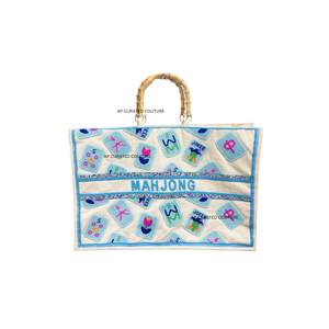 Bolso Tote Personalizado con Diseño de Fichas de Mahjong, Hecho a Mano y con Cuentas, Modelo BAM DOT CRACK, para Mujer, con Asa de Bambú – Elegante Bolso Mahjong - Product Image 2