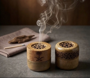 Quemador de Incienso Mubkhar de Madera Hecho a Mano, Tallado, Aromático Árabe, Porta Incienso para el Hogar - Product Image 1