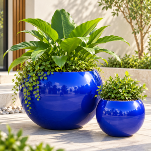 Maceta de Fibra de Vidrio para Exteriores, Ligera, Redonda, con Diseño Moderno para Decoración de Jardín, Paisaje y Patio - Product Image 6