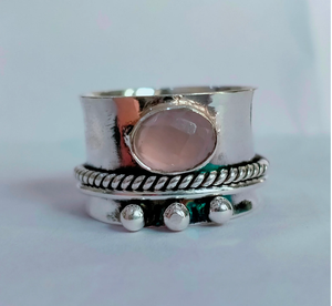 Natural Rose Quartz <b>Spinner</b> <b>Ring</b> 925 Sterling <b>Silver</b> Gemstone Anxiety <b>Ring</b> - Product Image 1