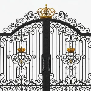 Portail d'entrée élégant en fer forgé avec motif couronne royale, décorations festonnées, détails métalliques artistiques, portail extérieur haut de gamme - Product Image 6
