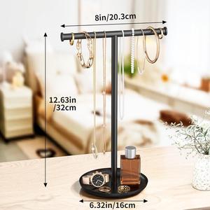 Modern T Bar Jewelry <b>Stand</b> With Wide Hanging Space <b>Necklace</b> Bracelet <b>Holder</b> Deep Tray Base Elegant Space Saving Vanity Display - Product Image 5