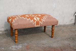 Banco de madera tapizado con kilim de lana y yute tejido a mano |   Banco con Patrón Tribal Rústico para Sala de Estar, Entrada y Dormitorio - Product Image 6