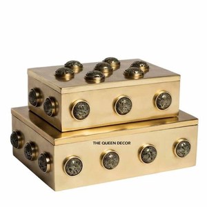 Sustainable Customized Design Gold Finish Resin Gemstones Jewelry Box European Style Rectangle Shape Stainless Steel Metal - Product Image 1