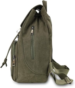 Canvas Vintage Tactical Lightweight <b>Backpack</b> Olive Green Soft Shell Unisex Daily Use Arcuate Shoulder Strap <b>Drawstring</b> Closure - Product Image 4