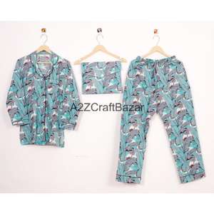 Conjuntos de Pijamas de Punto con Cintura Elástica y Estampado Floral 100% para Mujer, para Todas las Estaciones: Verano, Invierno, Otoño y Primavera - Product Image 1