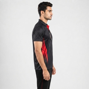 Uniforme de Cricket Negro y Rojo para Hombre, Ropa Deportiva Transpirable de Poliéster con Diseño de Rayas Diagonales, Precio Económico y Servicio OEM - Product Image 2