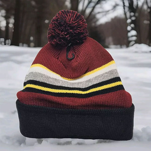Autumn Winter Stretchy <b>Beanies</b> Caps 100% <b>Wool</b> Material Acrylic Knitted Caps Unisex Multicolor <b>Beanies</b> With Pom - Product Image 4