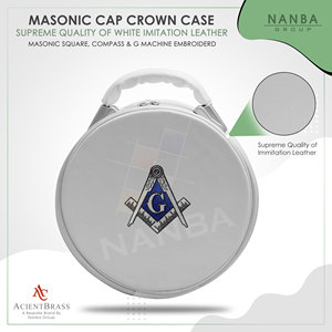 Premium Lightweight Imitation Leather Round Shape Masonic Crown Cap Case (White) Without Strap Machine Embroidery - Product Image 5