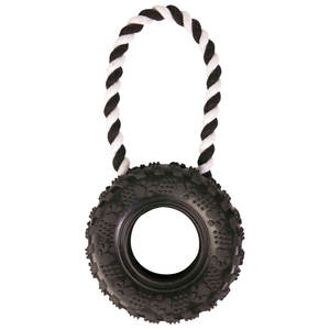 Pneumatico in gomma con corda, diametro 15 cm, giocattolo interattivo per animali domestici - Product Image 1