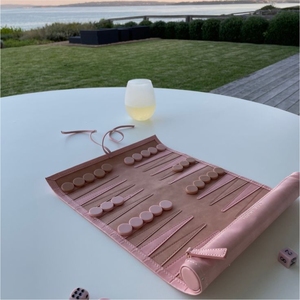 Jeu de backgammon portable en cuir suédé fait main, jeu de société pliable pour adultes - Product Image 5