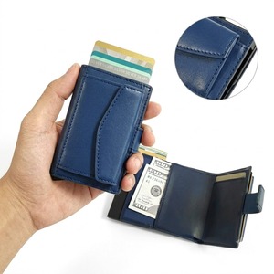 Top Ranking Tilonstar Pop-up <b>Wallet</b> Castello Oiled Waxy Leather Aluminum <b>Card</b> <b>Holder</b> Button RFID Protection Black Brown Navy - Product Image 2