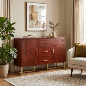 Elegante Mueble de TV Moderno de Madera Maciza con Puertas Planas, 2 Puertas y 3 Cajones, para Sala de Estar, Dormitorio, Apartamento, Hotel, con Patas de Metal - Product Image 4