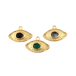 Natural blue labradorite eye shaped charm connector 18k gold plated brass single bail trendy spiritual pendant earrings findings - Product Image 3