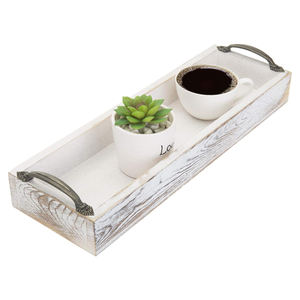 Elegante bandeja rectangular de madera de mango con asas de metal Bandeja larga de madera multiusos para la decoración del hogar del hotel y servir al por mayor - Product Image 3