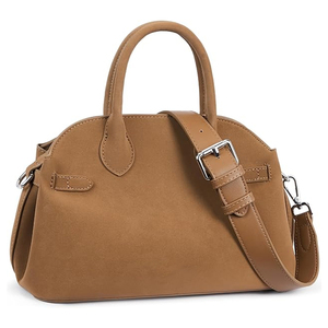 Camel Brown Dome <b>Satchel</b> <b>Bag</b> with Rounded Top Handle Buckle Accent Adjustable Crossbody Strap Modern Structured Handbag - Product Image 1