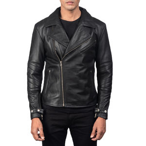 Chaqueta de Cuero Genuino Negra para Hombre, Chaqueta de Cuero Clásica a la Moda, Chaqueta de Cuero Casual de Corte Ajustado, Fabricante Personalizado - Product Image 4