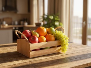 Panier de rangement en bois moderne et écologique avec poignées, durable, multi-usages, boîte de rangement décorative pour garde-manger, buanderie, chambre à coucher - Product Image 1