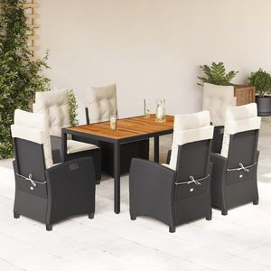 Set da Pranzo da Giardino in Rattan Bianco Crema e Nero, 6 Posti, Arredamento da Esterno Resistente alle Intemperie, Design Contemporaneo - Product Image 3