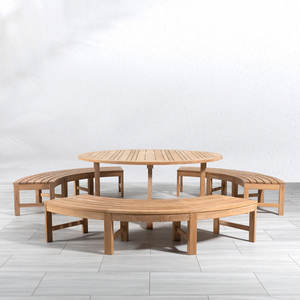 Ensemble de salle à manger d'extérieur moderne en teck massif avec bancs courbes - Écologique, durable, résistant aux intempéries pour usage commercial en extérieur - Product Image 5