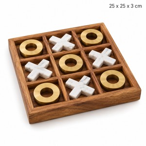 Jeu de Tic Tac Toe en bois d'acacia et marbre avec pièces en laiton, design traditionnel, écologique, par Aqudus Saleem - Vente en gros - Product Image 1