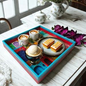 Nouveauté : Plateau de service rectangulaire en MDF émaillé imprimé, pour la maison, le thé, le café et le petit-déjeuner - Product Image 4