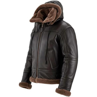 Veste bomber d'hiver pour homme en cuir véritable noir, doublée de fourrure sherpa, fermeture éclair, style aviateur
