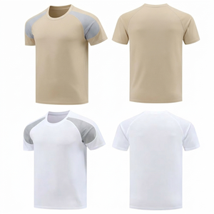 เสื้อยืดผู้ชายสีเบจแฟชั่นทันสมัยจากผู้ผลิต แห้งเร็ว ระบายอากาศได้ดี แต่งผ้าตาข่ายสีเทา เหมาะสำหรับออกกำลังกาย คุณภาพสูง - Product Image 1