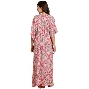 Camisón Kaftán Rosa de Rayón para Mujer/Talla Única/Estampado/Con Cordón/Camisón/Ropa de Dormir/Largo Completo - Product Image 3
