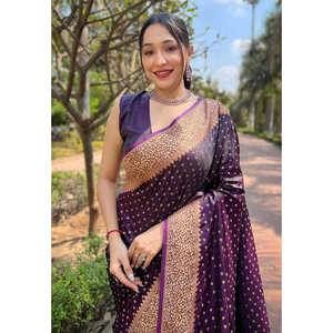 ผ้าไหมบาเนราซี คาตัน ซารี ปักลายด้วยด้ายซารี สำหรับงานเลี้ยง ผู้หญิง ฤดูหนาวและฤดูร้อน เสื้อผ้าอินเดียและปากีสถาน - Product Image 2