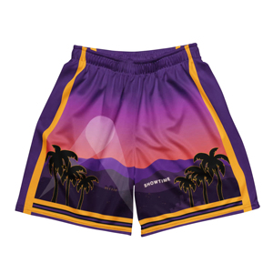 Men's Purple Print Basketball Shorts Sublimated Moisture Wicking Elastic Waist Mesh Athletic Fit All Seasons - Product Image 4