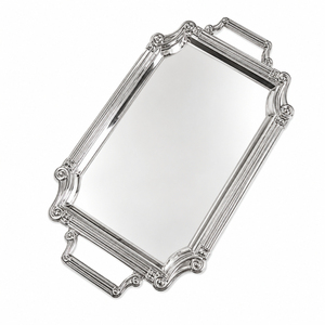 Bandeja Rectangular Plateada de Lujo con Asas, de Acero Inoxidable Pulido a Espejo, para Servir en Hoteles, Restaurantes, Catering y Bodas - Product Image 1