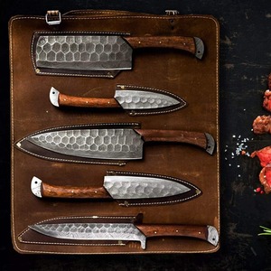 Ensemble de couteaux de chef professionnels en acier Damas, durables et tranchants, ensemble de couteaux de cuisine très vendus avec sac en cuir - Product Image 5