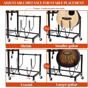 Supporto per Chitarra Pieghevole Multifunzionale con 3 Porte USB, 2 Prese AC, Porta Chitarre a 2 Livelli per Chitarre Acustiche, Elettriche e Bassi - Product Image 3