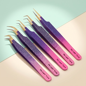 Pince à épiler professionnelle en acier inoxydable CrossEdge Corporation, pointe en fibre rose pailletée, pince à épiler pour extensions de cils avec pointe dorée - Product Image 1