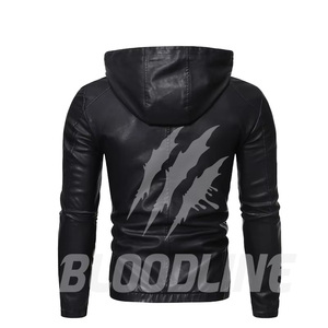 Men's Black PU Leather <b>Jacket</b> Moto Biker <b>Jacket</b> Men Hooded Leather <b>Jacket</b> <b>Slim</b> <b>Fit</b> Biker <b>Jacket</b> PU Leather Motorcycle <b>Jacket</b> - Product Image 4