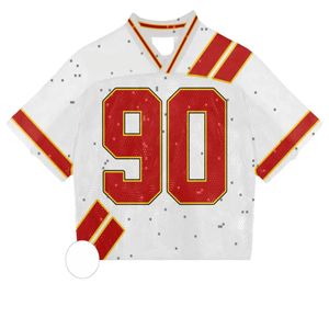Maillot de football américain rouge personnalisé pour homme, col en V, maille, impression sublimée, motif floral, 100% polyester, manches courtes, adulte - Product Image 2