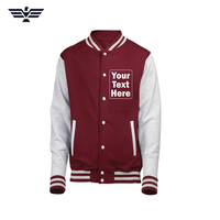 Blouson universitaire d'hiver pour homme en 100 % laine imperméable, coloris rouge et blanc, col montant, fermeture éclair, style baseball