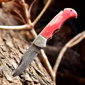 Cuchillo de Bolsillo Personalizable, Hoja Plegable de Acero de Damasco, Cuchillo para Caza, Camping y Uso Diario (EDC) con Funda - Product Image 1