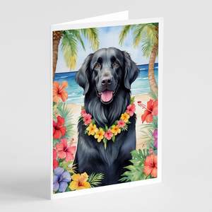 Whimsical A7 Tamaño 5x7 Flat-Coated Retriever Luau Tarjetas de notas en blanco Paquete de 8 con sobres para saludos - Product Image 1