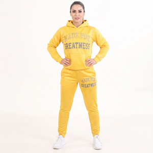 Women's Distressed Embroidery Tracksuits 100% Polyester Fleece Zipper <b>Hoodie</b> Jogger Pants Set Winter Style Polyester Tracksuit - Product Image 3