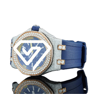 Reloj Deportivo Automático de Lujo con Correa de Caucho Azul de 41 mm, Moissanita y Plata de Ley 925 con Pavé Completo - Product Image 5