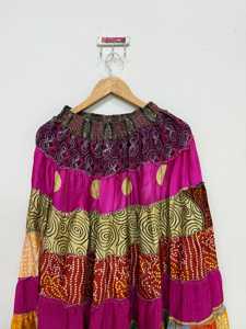 Handmade Silk <b>Skirt</b>, Long Patchwork <b>Skirt</b>, Indian Maxi <b>Skirt</b>, <b>Boho</b> Tiered <b>Skirt</b>, <b>Skirt</b>, Elastic Waist <b>Skirt</b>, Gift For Her - Product Image 4
