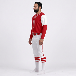 Ensemble de vêtements de baseball pour hommes, pantalon et maillot en jersey uni, 100% polyester, évacuation de l'humidité, fermeture à boutons, manches courtes, respirant, antibactérien - Product Image 2