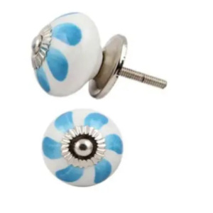 Pomo Redondo de Porcelana para Mueble, Diseño de Hoja Azul, Tirador Tradicional para Cajón de Cocina, Accesorio Duradero para Muebles - Product Image 1