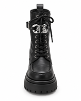 Bottes de combat classiques noires à bout rond, talon épais, fermeture éclair, en cuir véritable, antidérapantes, pour l'été et toutes les saisons, avec boucle décorative