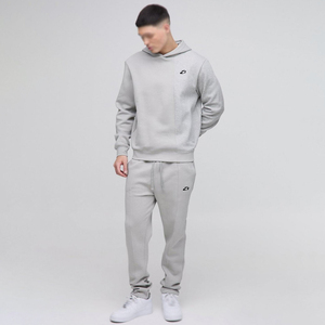 Survêtement homme bicolore coupe classique gris chiné clair en molleton de coton épais, automne-hiver, deux pièces : sweat à capuche et pantalon de jogging, OEM - Product Image 4